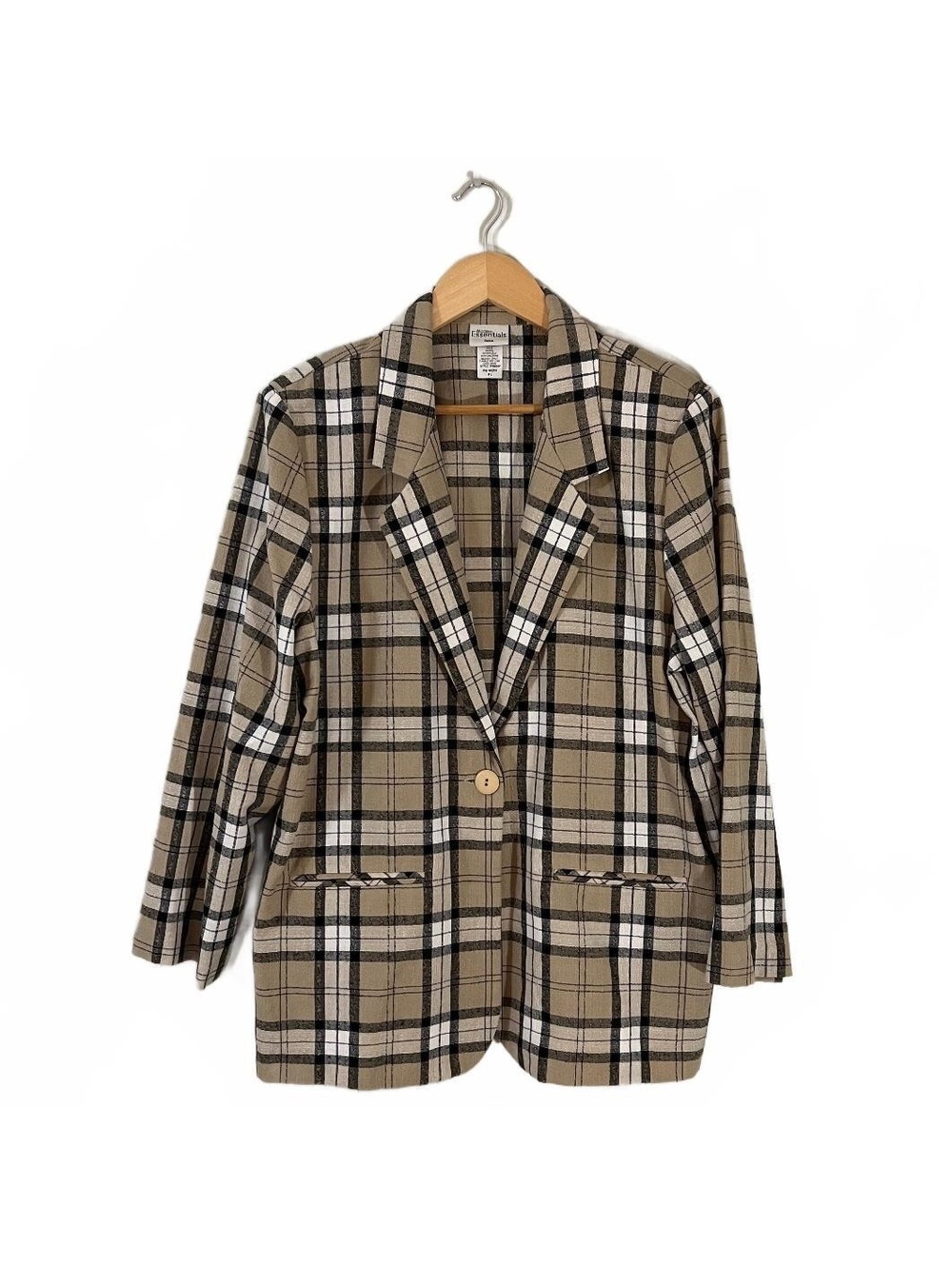 Vintage 1990’s Tan Black Plaid Blazer Jacket Preppy Academia Fall Layer